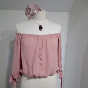 Ambiance Cold Shoulder Peasant Style Crop Top